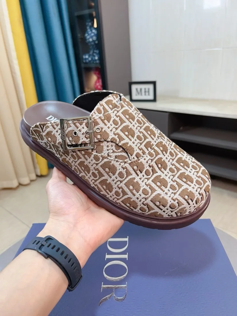 Men's shoes 💰380🌸🌸【Dior】Top purchasing agent 🇮🇹 Di Street Male God half drag counter synchronization, uppers imported from Italy with D logo fabric, high-quality complex splicing craftsmanship, soles: original soles specially provided by the original factory, exclusive event molded soles super comfortable, original factory single goods, 🔍🔍high quality, you can enter and exit the counter at will, welcome to compare, size number 38-45 (order 46)